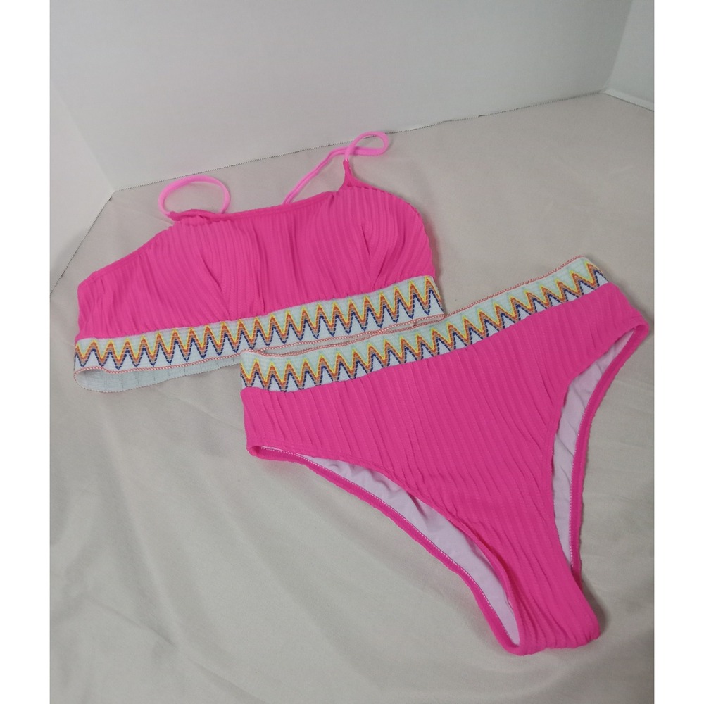 Size XL Pink NWOT 2pc Bikini Set High Waist Two Piece Swimsuit